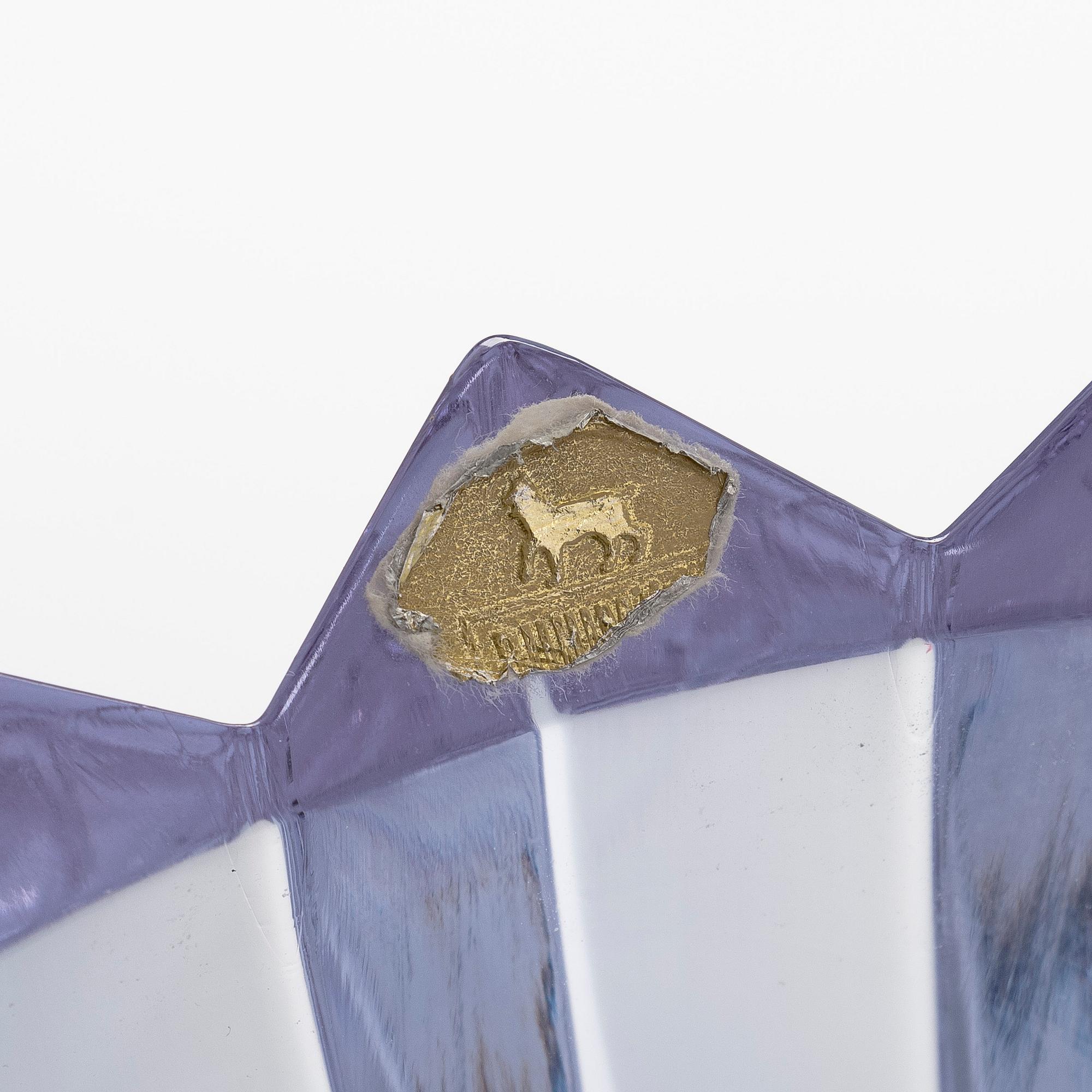 Aimo Okkolin, malja, "Terälehdet", signeerattu Aimo Okkolin Riihimäen Lasi oy.