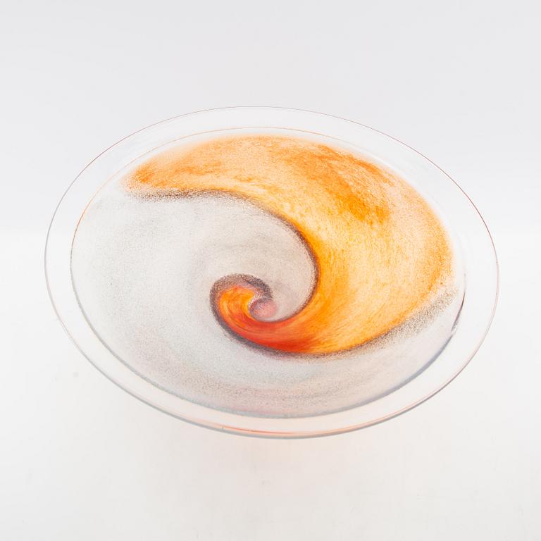 Kjell Engman, Footed bowl Kosta Boda signed glass.