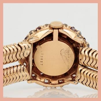ARMBANDSUR, dam, 14K guld med granater samt månstenar, Lucien Picard. Total vikt ca 99 g.