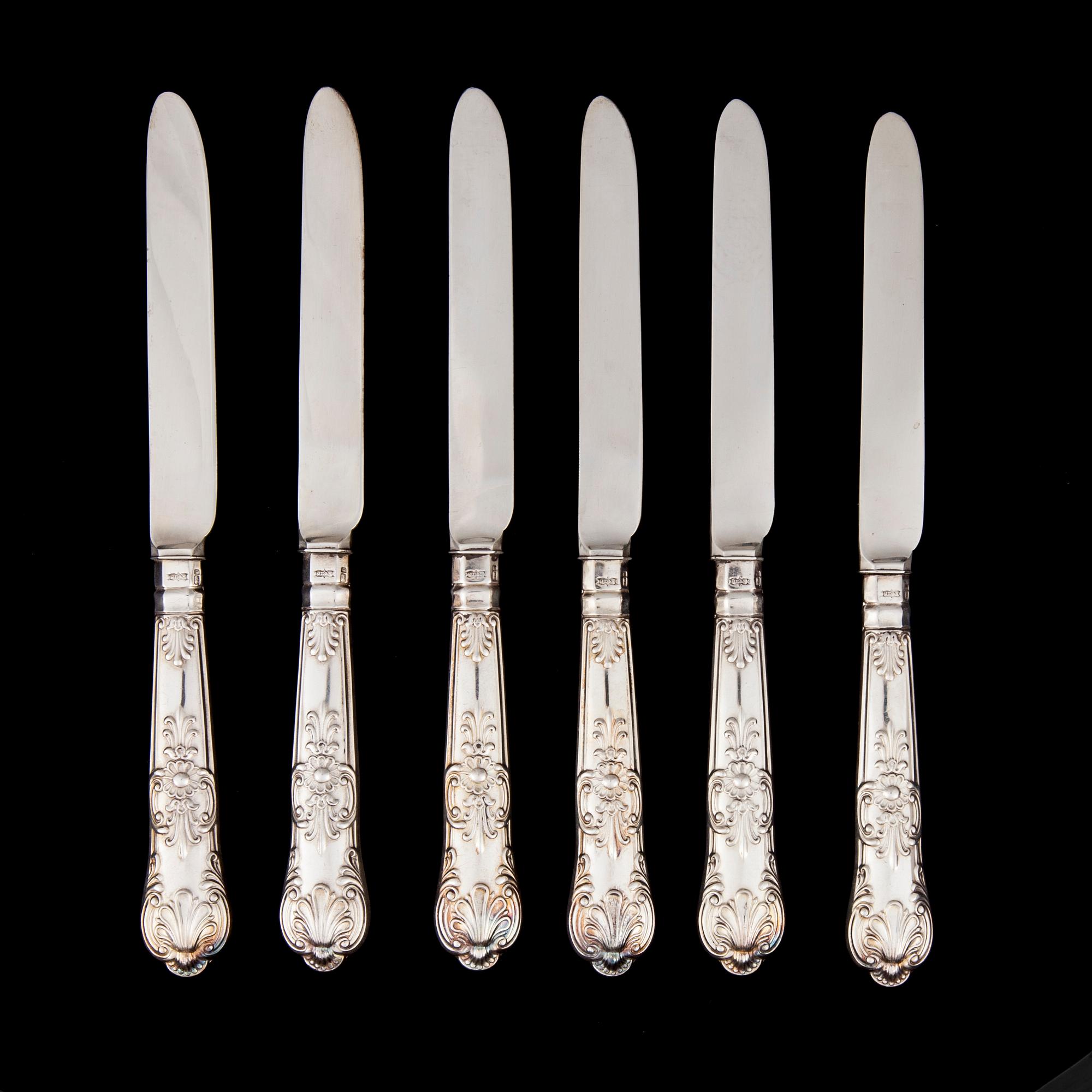KNIVAR, 6 kpl, sterlingsilver, James Dixon & Sons, Sheffield, 1903. Totalvikt 370g.