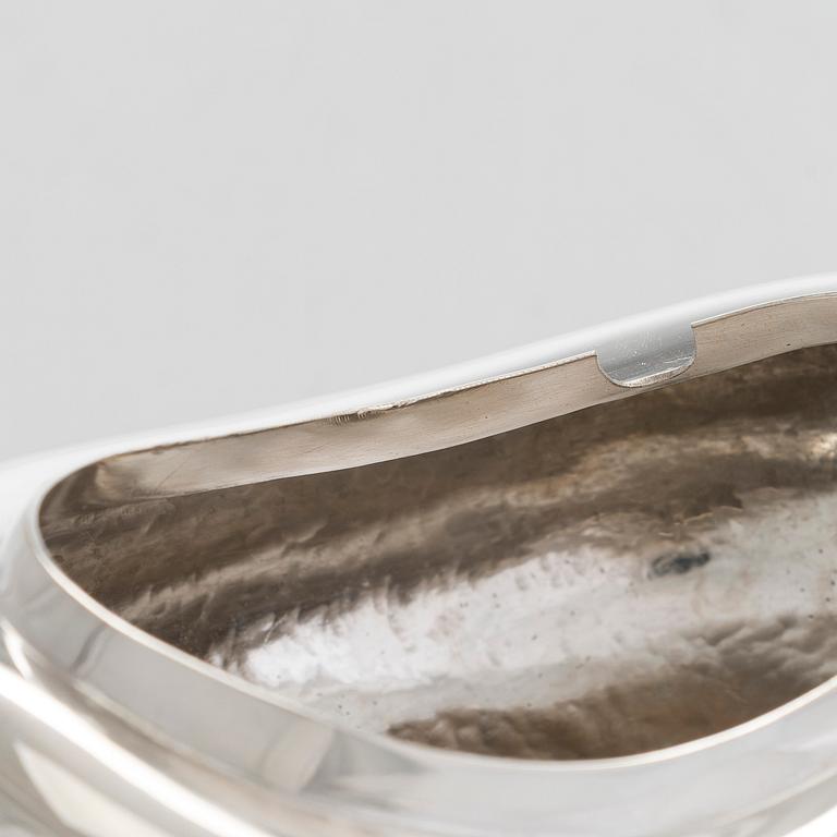 Sugar bowl and spoon, silver and enamel, the bowl by Anita Sarlin. Tillander, Helsinki, 1950.