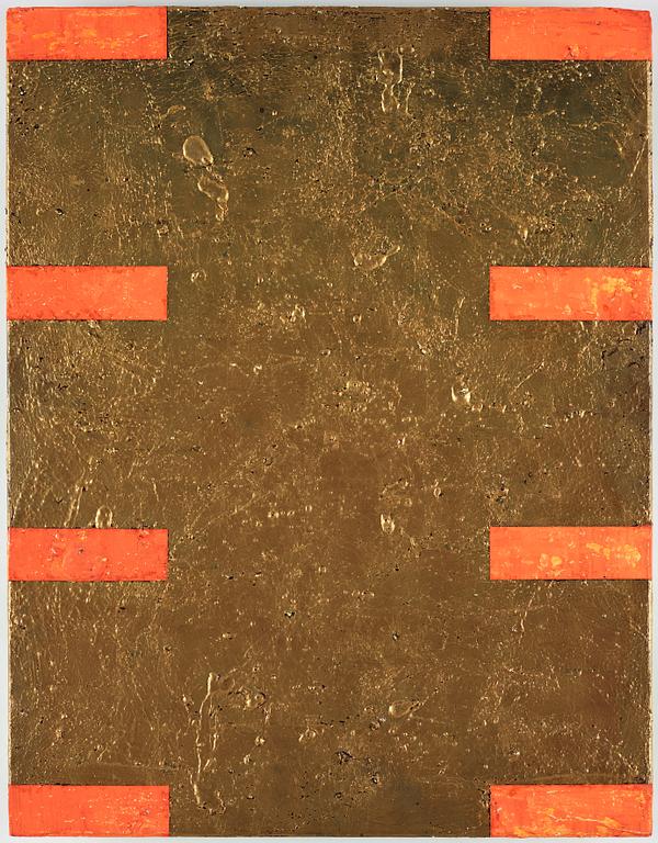 Gordon Hart, signed and dated 1984 on verso. Diptych. Gesso, silver leaf and metal leaf on panel.