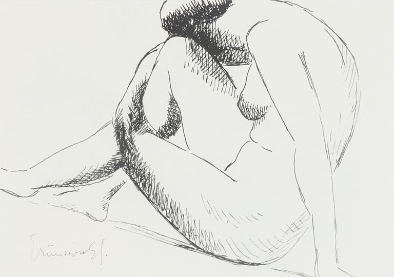 Isaac Grünewald, indian ink drawing, signed.