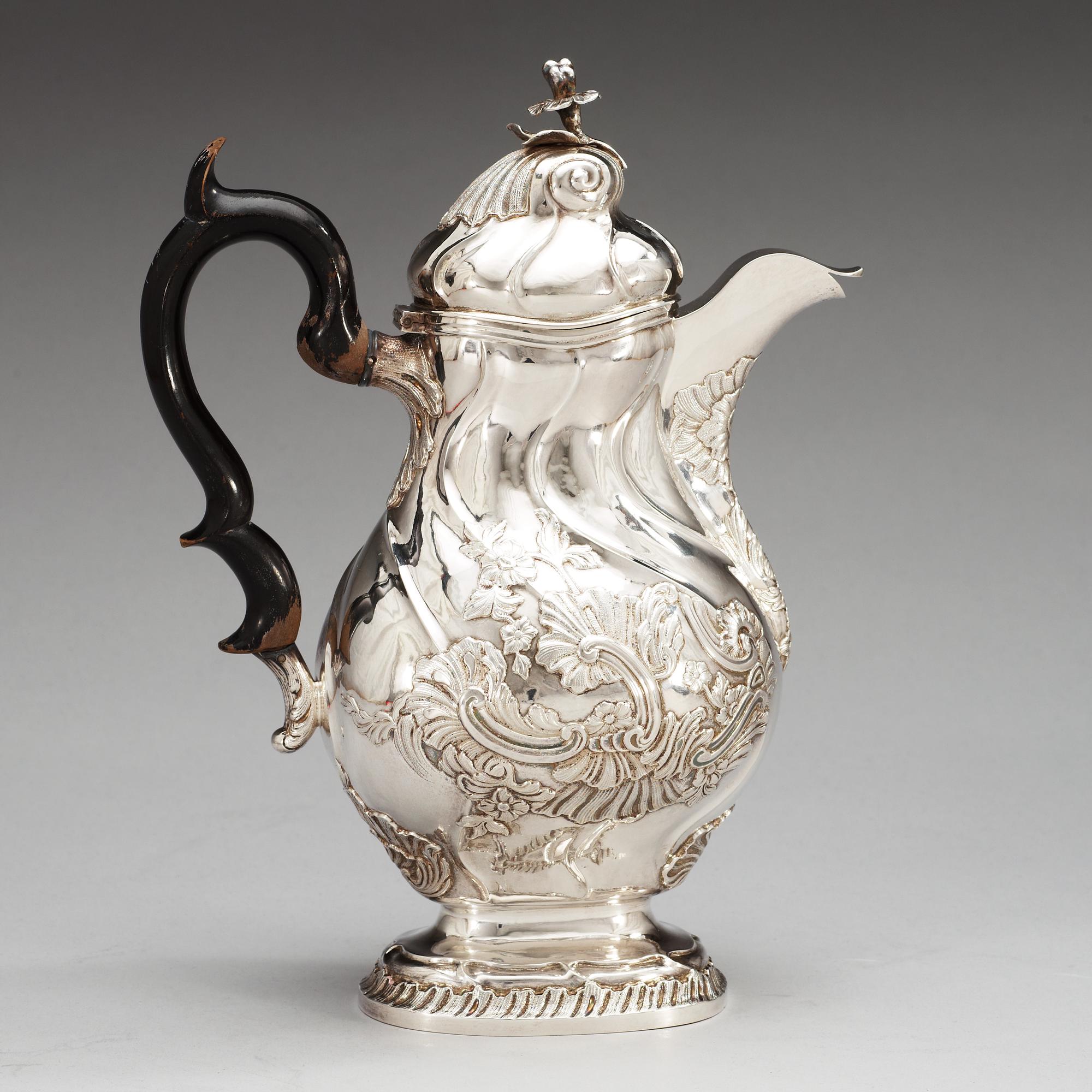 A Swedish 18th century silver coffee-pot, makers mark of Mathias Grahl, Gothenburg 1764.