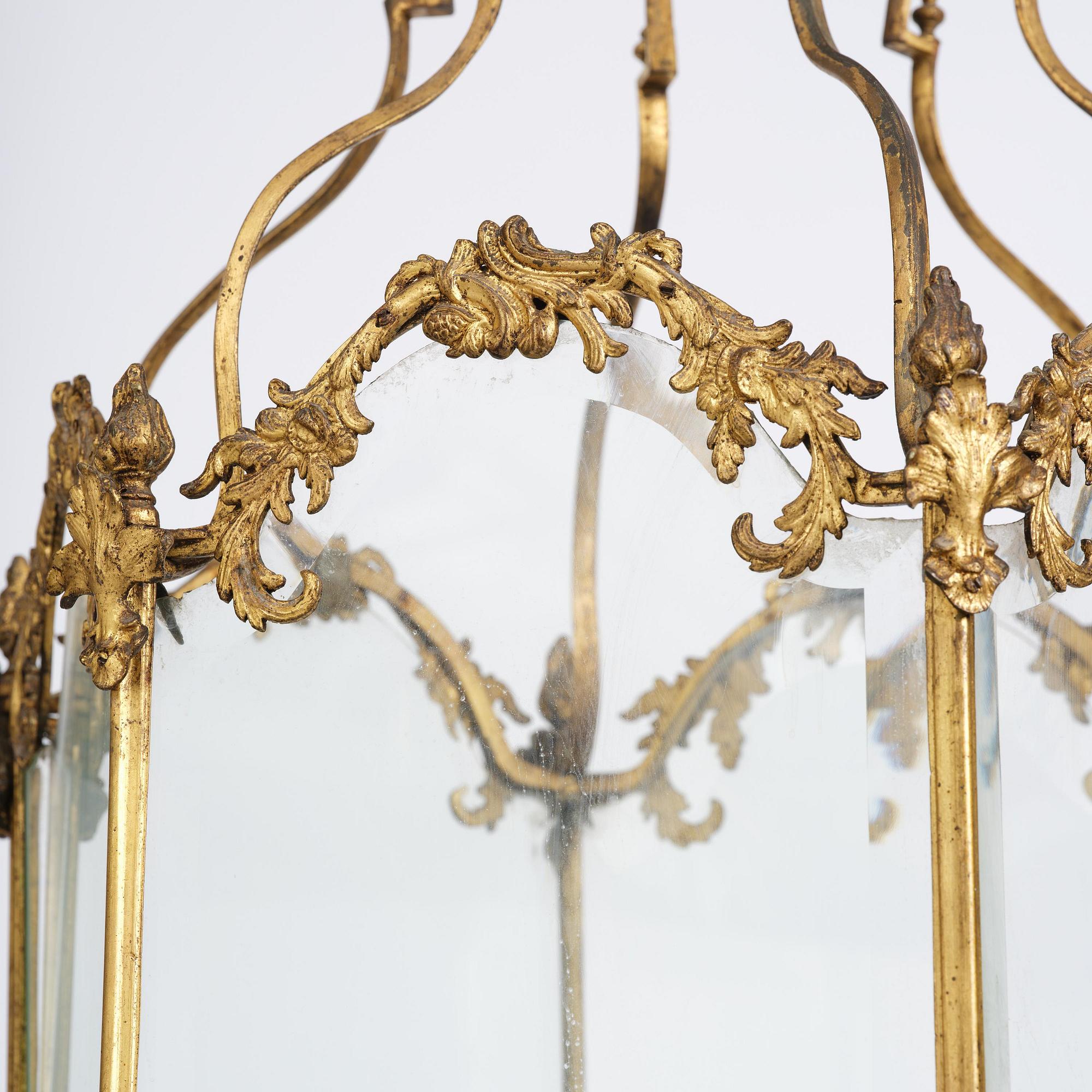 A fine Swedish rococo gilt-brass four-light lantern, Stockholm, later part of the 18th century.