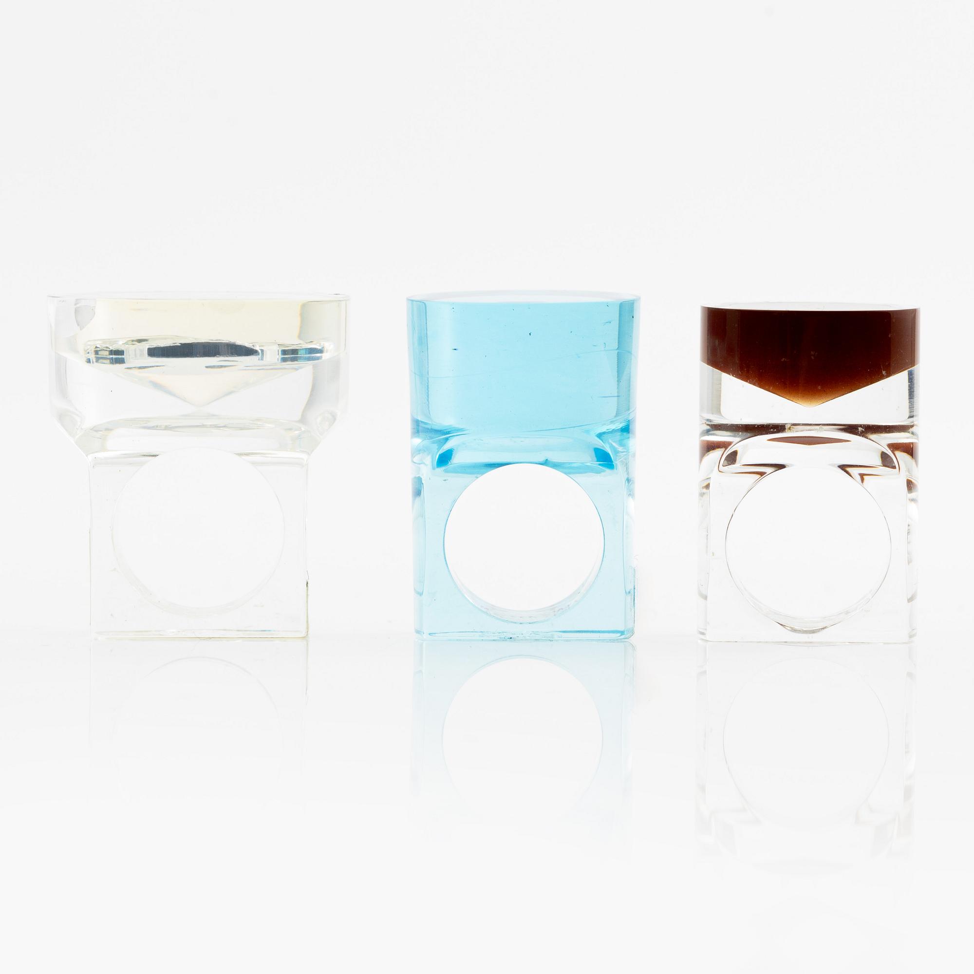 Siv Lagerström, tre ringar, akrylplast, 1970-tal.