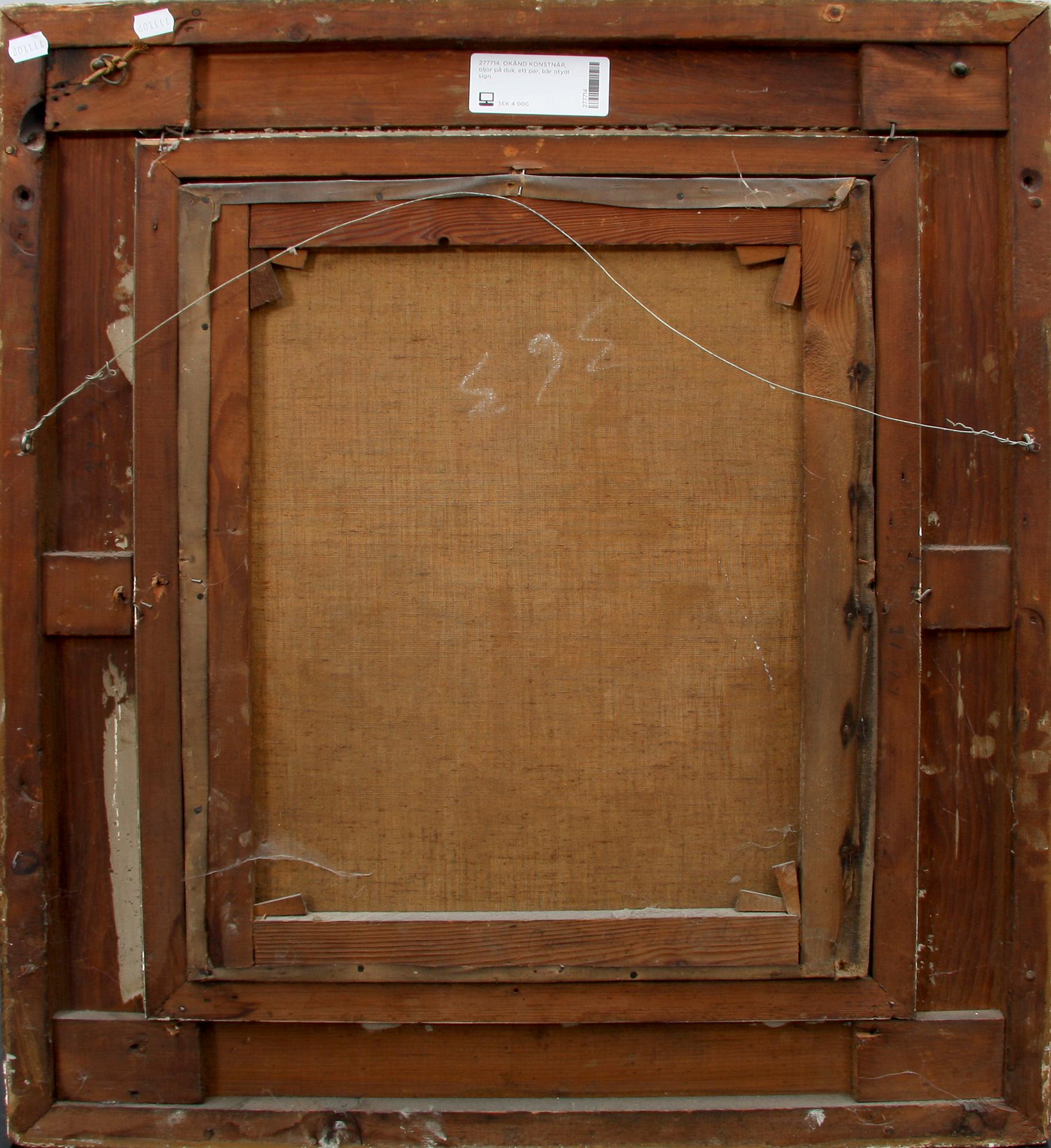 OKÄND KONSTNÄR, oljor på duk, ett par, bär otydl sign.