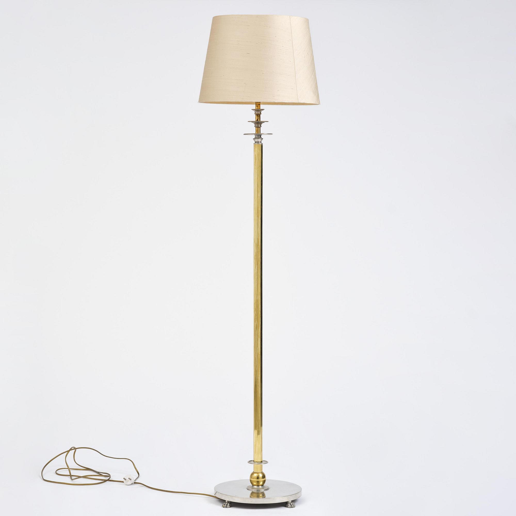 Nils Fougstedt, & Anna Petrus, a pewter and brass floor lamp model A 763, Firma Svenskt Tenn, Stockholm, 1930.