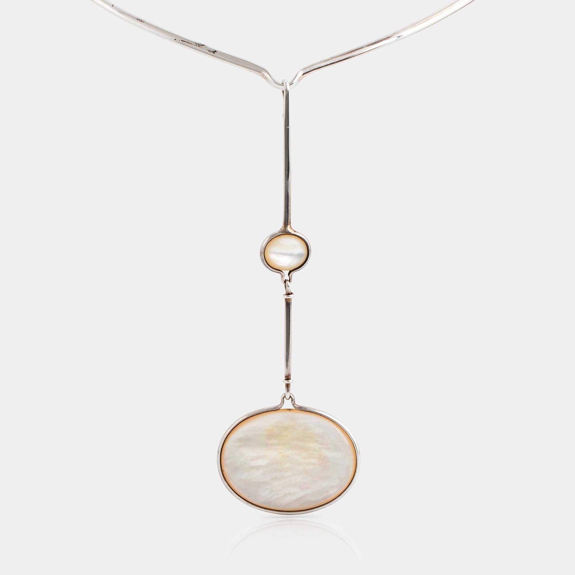 Vivianna Torun Bülow-Hübe, a silver and mother of pearl necklace, executed in her own workshop probably 1980's.