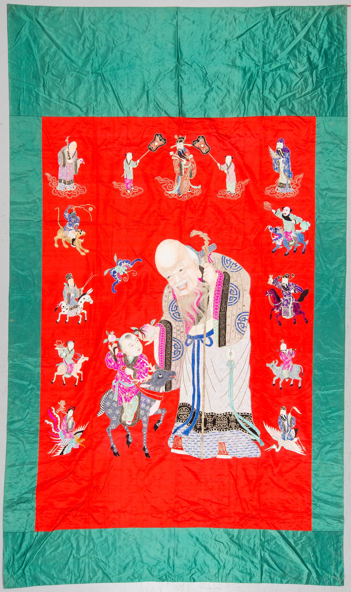 three peises of chinese silk embroiderys/rolls, oround the mid of the 20th century.