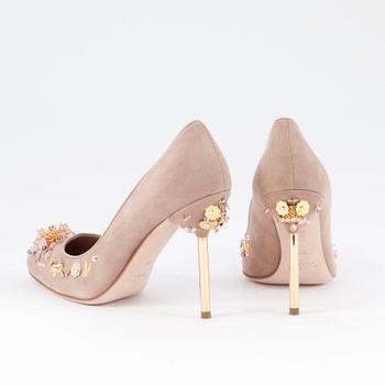MIU MIU, a pair of beige suede pumps with sequined embellishment, size 39.
