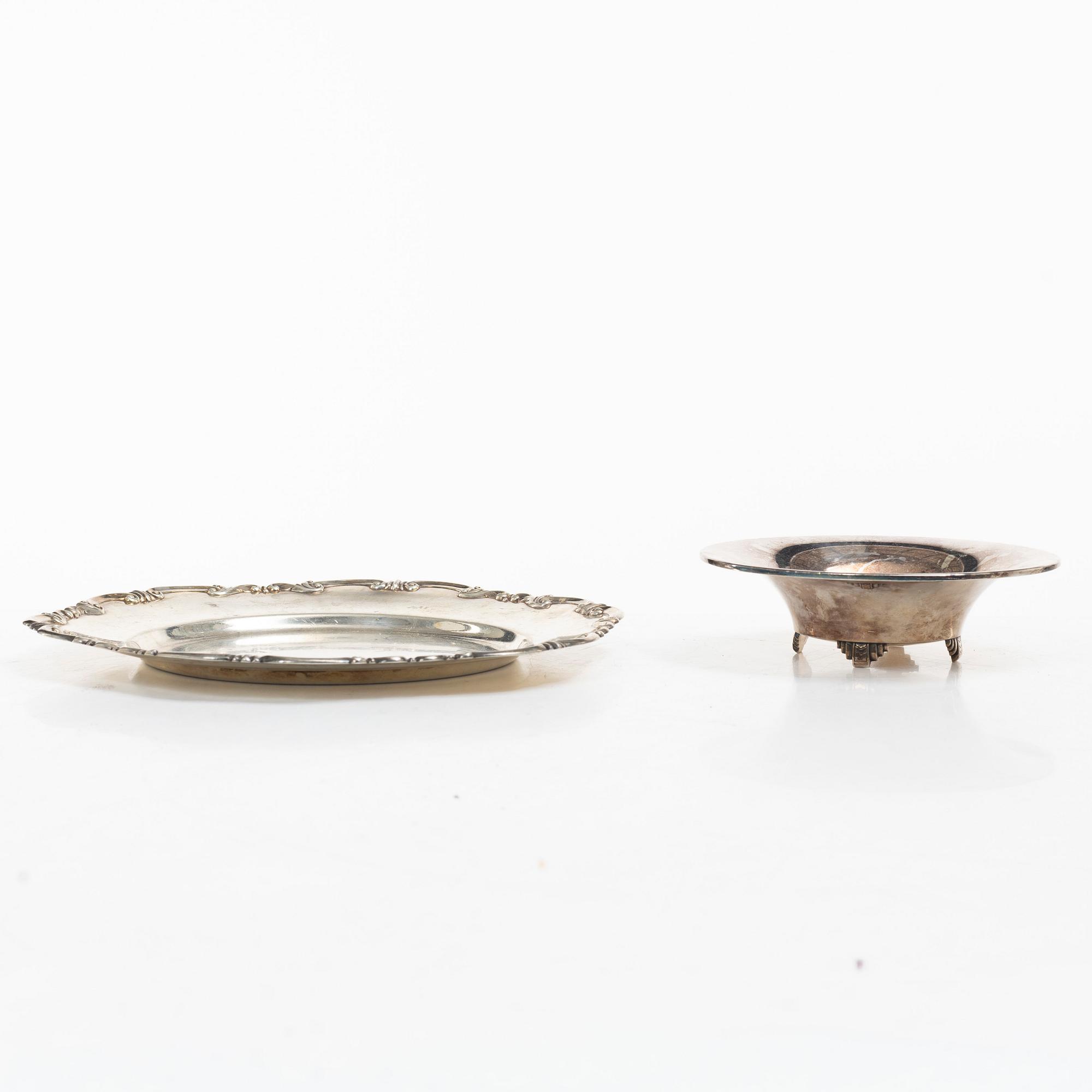 Bowl and dish, silver, Norway, first half of the 20th century.