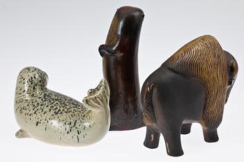 FIGURINER, 3 st, keramik, Lisa Larson Gustavsberg.