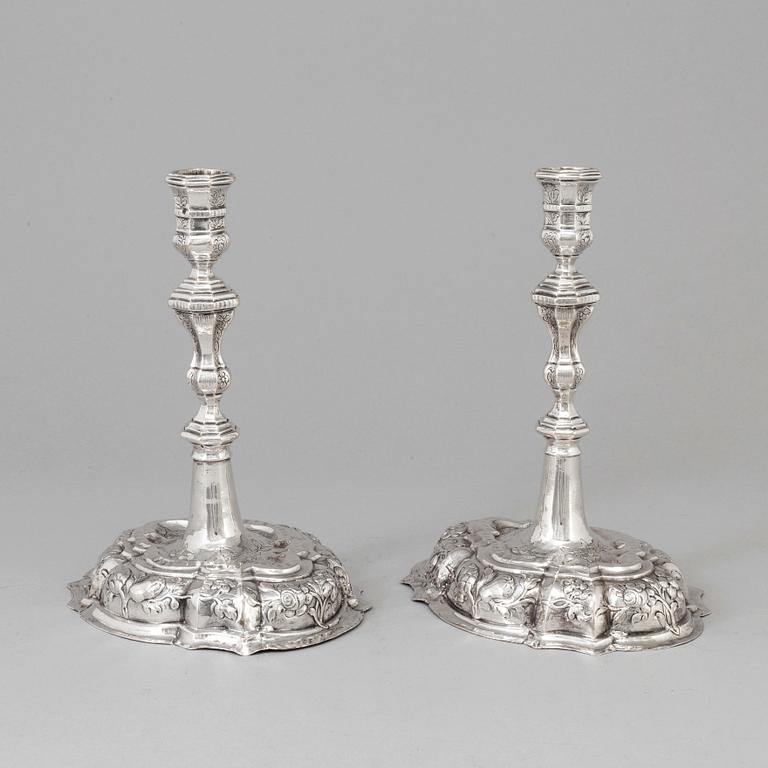 A pair of 18th century silver candlesticks, unidentified makers mark, Breslau 1737-1745.