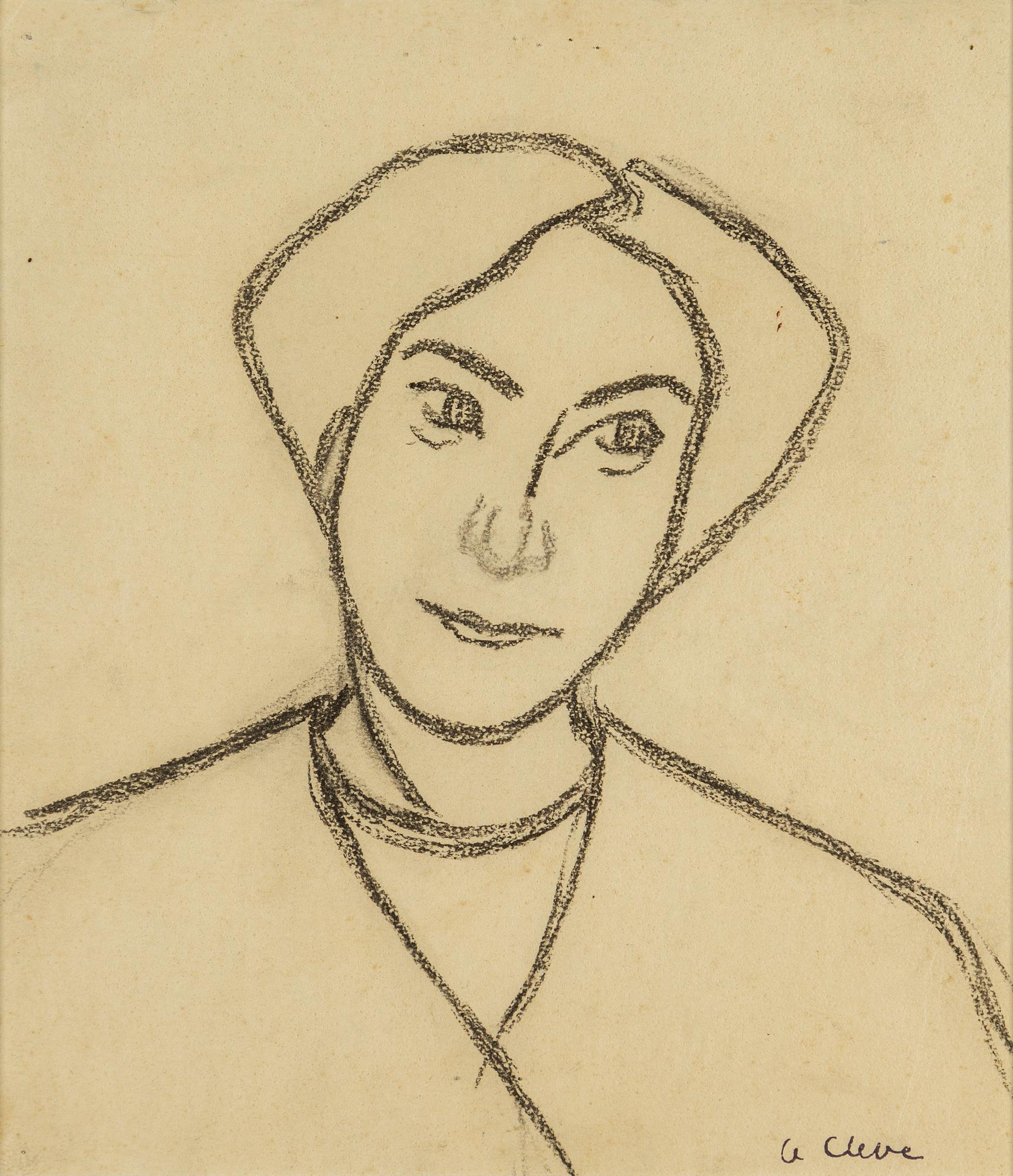 AGNES CLEVE, crayon on paper. Signed with stamp A Cleve.