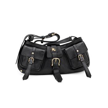 517. BURBERRY, a black leather shoulder bag.