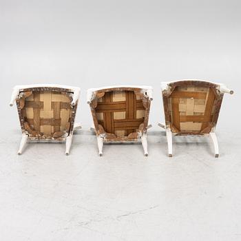 A set of three (2+1) late Gustavian chairs, Stockholm, late 18th century.