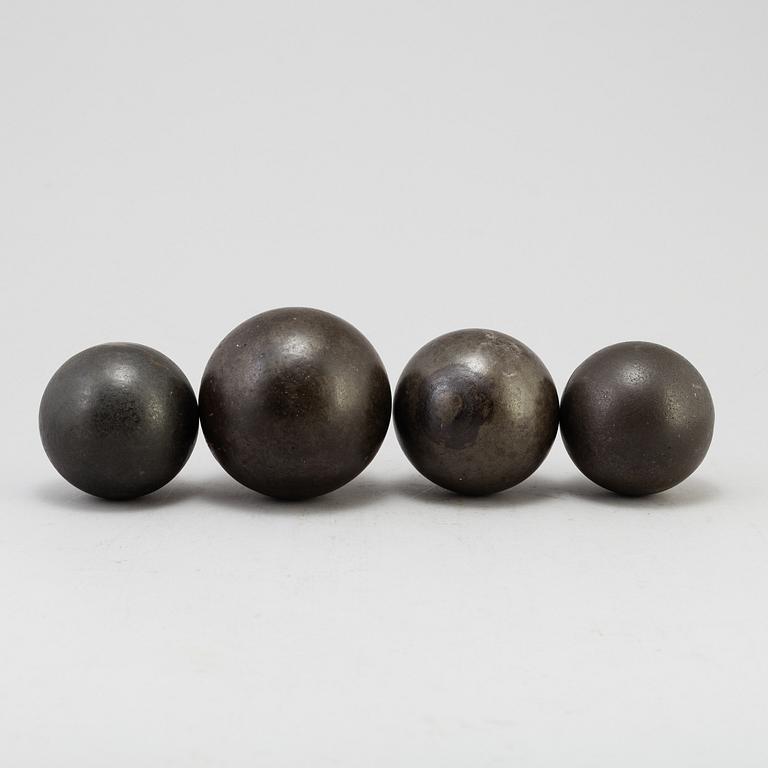 FOUR IRON CANON BALLS, 18TH/19TH CENTURY.