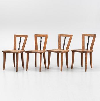 Åby möbelfabrik. Sportstugemöbel ”Åby”, a set of four pine chairs, first half of the 20th Century.