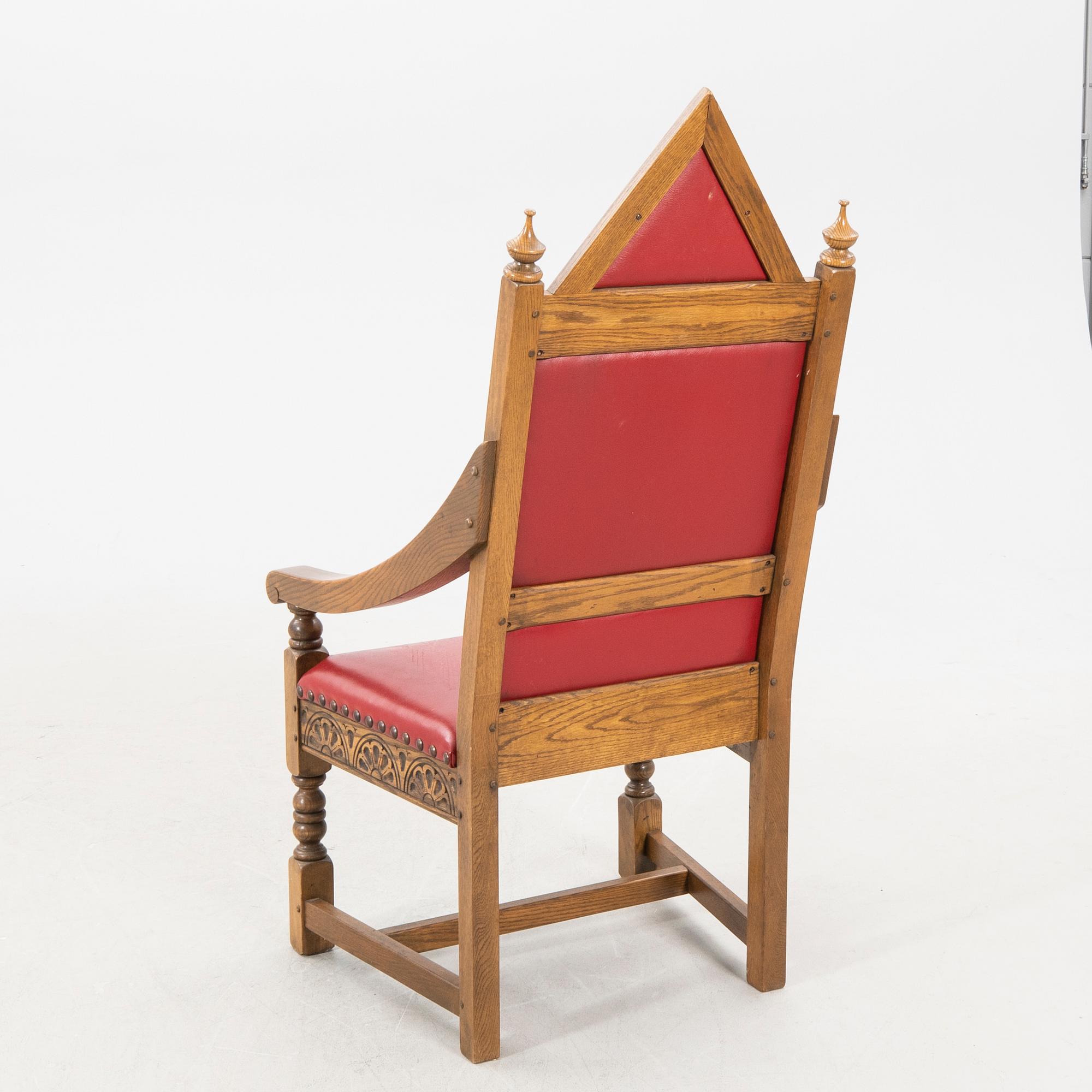 A oak and leather throne commemorating Elizabeth II silver jubilee 1977 by Wood Bros. Ltd.