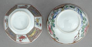 KOPPAR MED FAT, 2+2 st, porslin, Kina, 1700-tal.