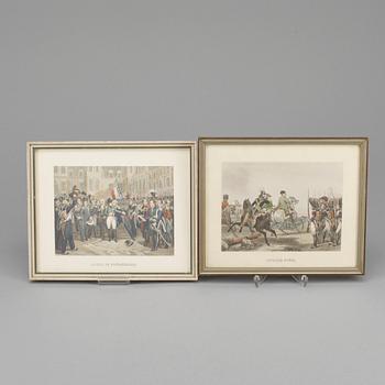 GRAVYRER, 4 st, handkolorerade, 1800-tal.