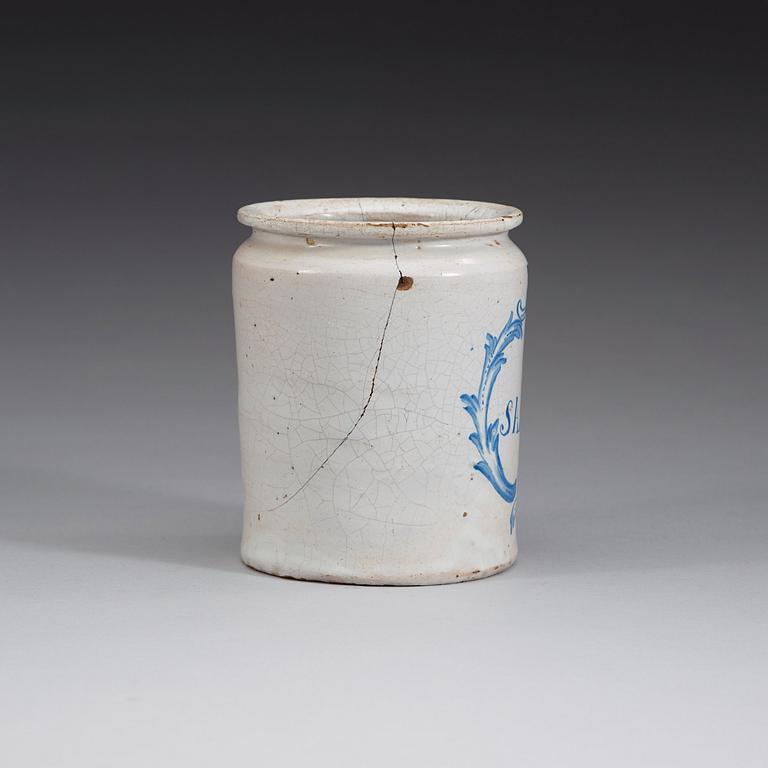 A Swedish faience jar, Rörstrand 1764.