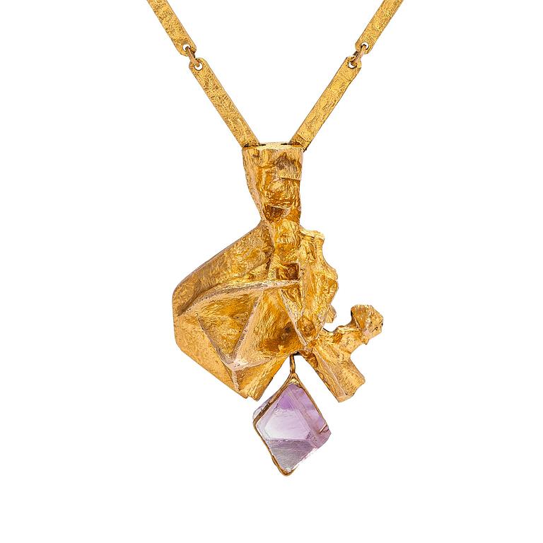 Björn Weckström, A 14K gold necklace 'Kaltio' with an amethyst for Lapponia 1972.