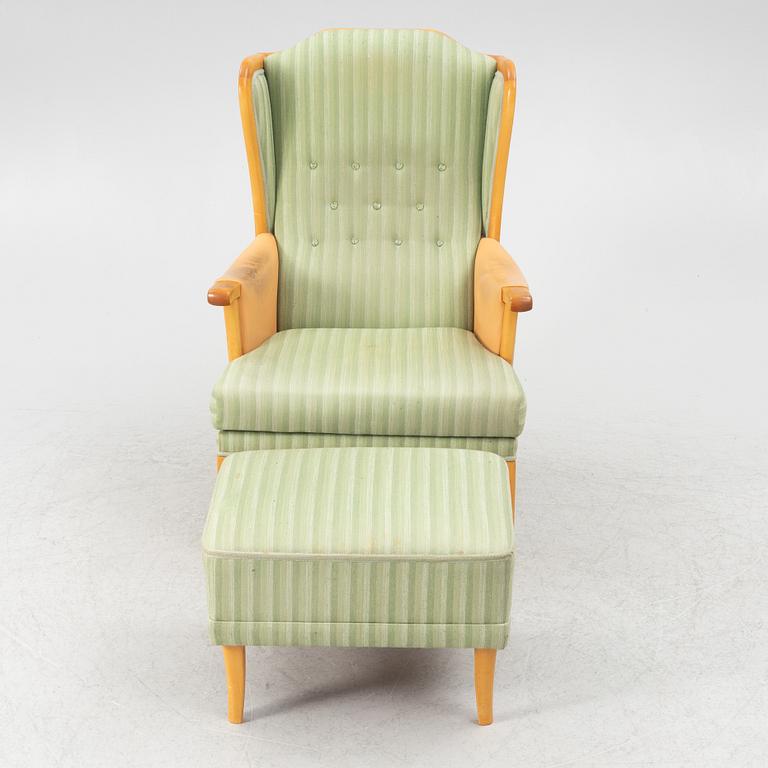 Carl Malmsten, easy chair, 'Husfadern' with foot stool.'Samsas'.