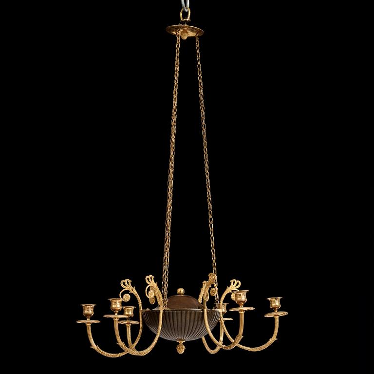 A late Gustavian early 19th century six-light hanging-lamp.