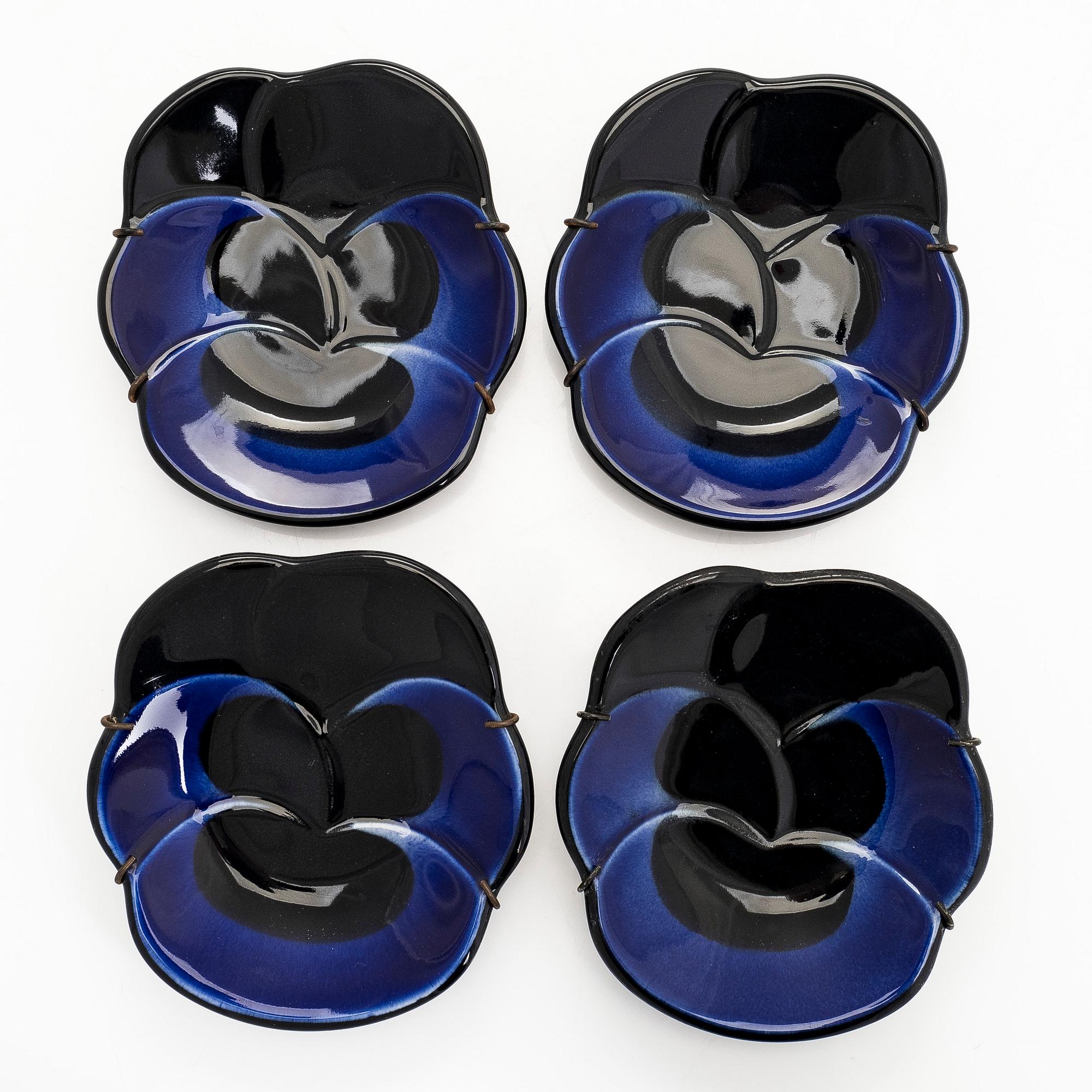 Birger Kaipiainen, Four ceramic dishes, stamped 'Viola 1967, Arabia Finland, Kaipiainen Invenit'.