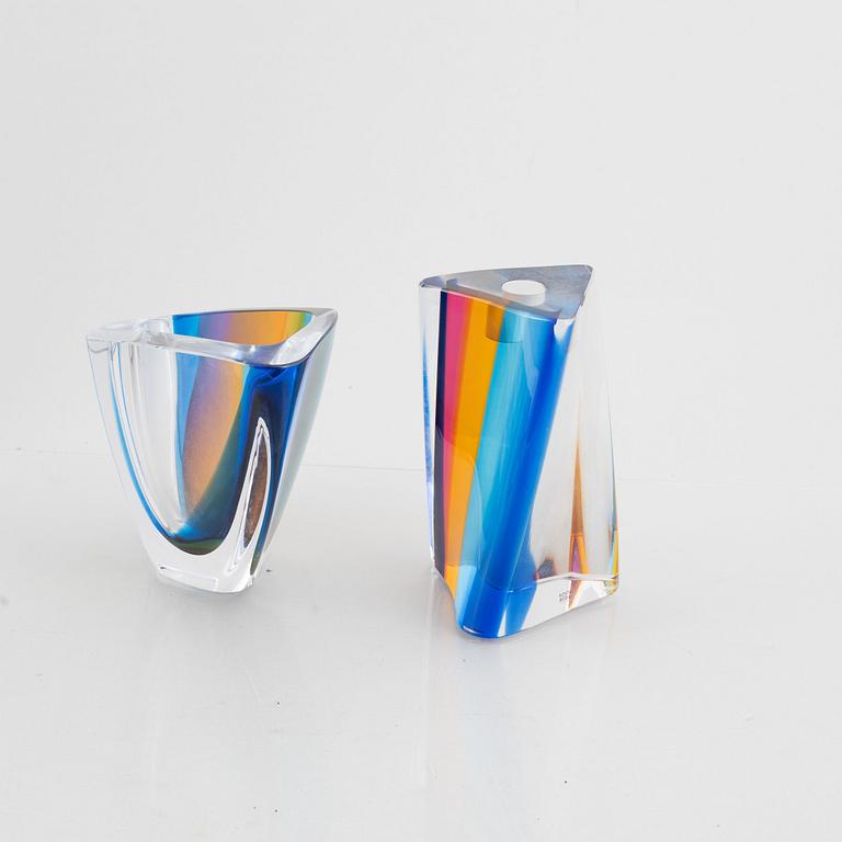 Göran Wärff, a 'Fenomen' glass candlestick and a vase, Kosta Boda.