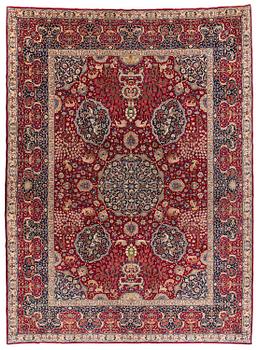 385. A semi-antique Benlian Tabriz carpet, signed Jabarzade, c. 416 x 308 cm.