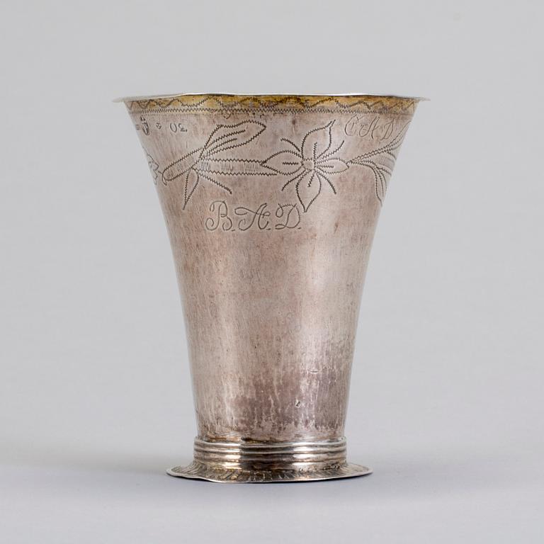 BÄGARE, silver, Anders Hjulström (1784-1816), Köping, 1796. Vikt 84 g.