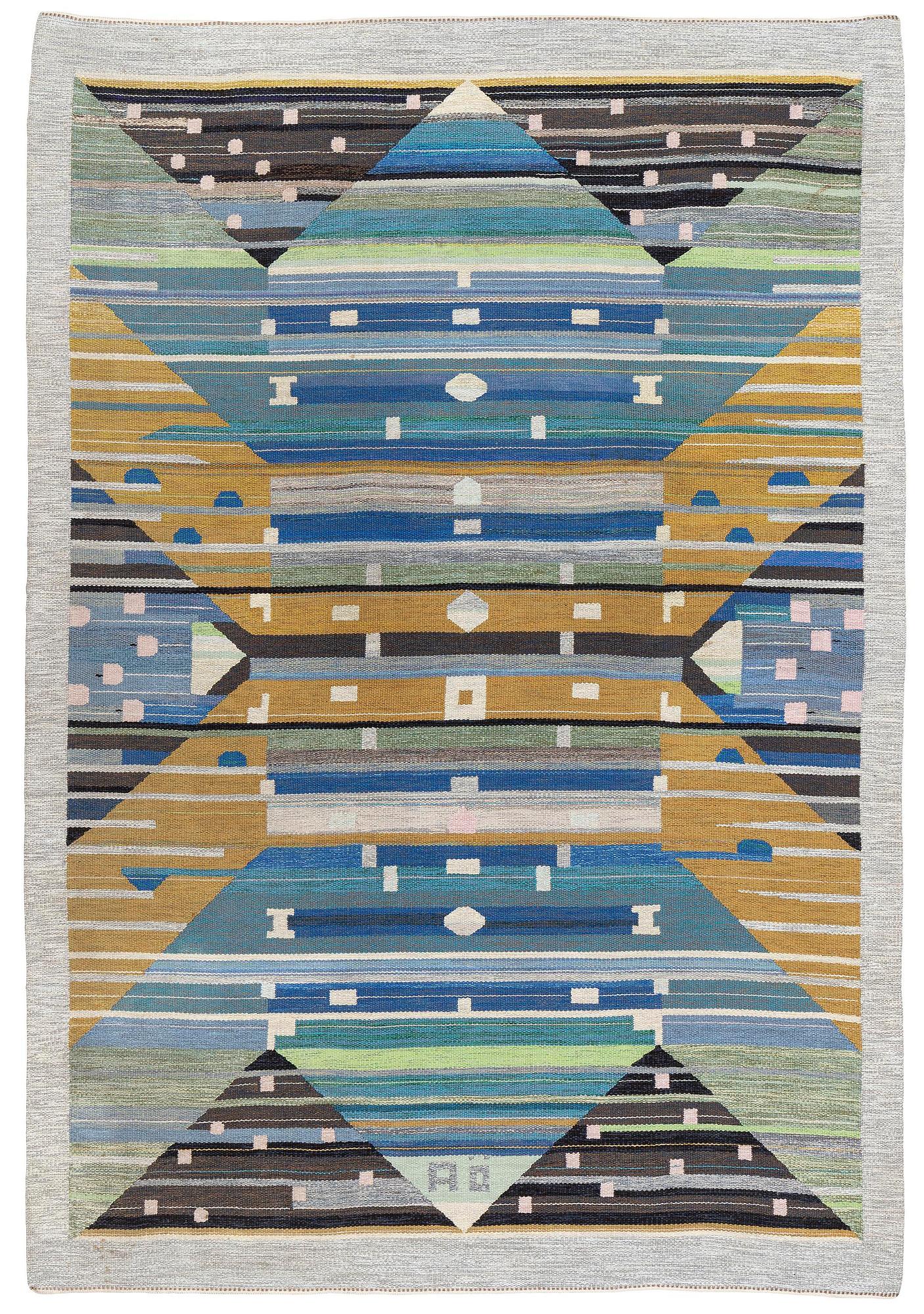 Agda Österberg, a carpet. 'Matta 232' or a variant of it, flat and tapestry weave, c. 352 x 240 cm, signed AÖ.