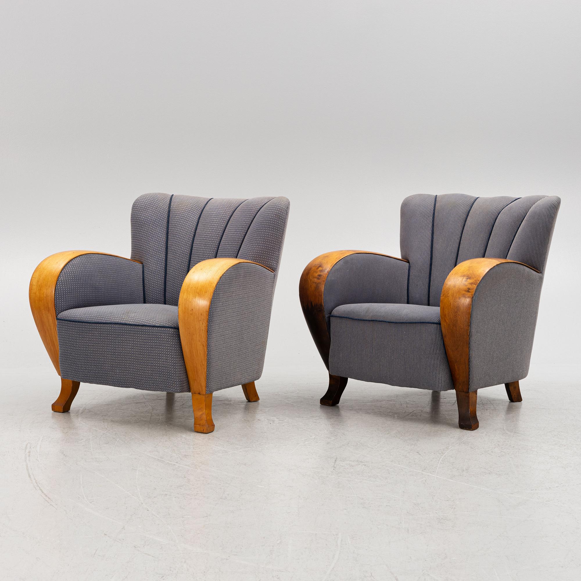 Easy chairs, a matched pair, first half of the 20th century.