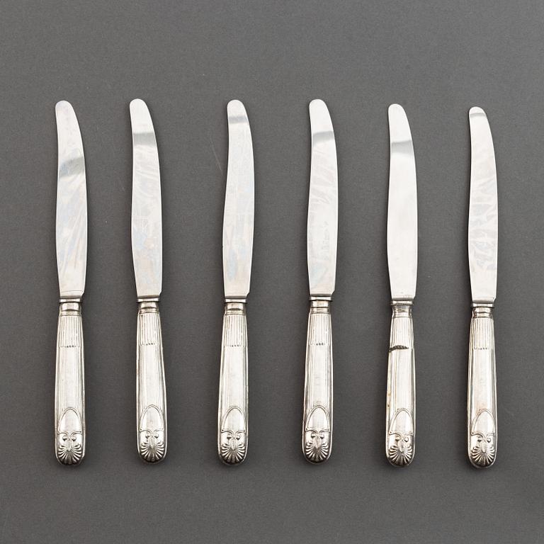 Six swedish silver knives, mark of Carl Gustaf Lundgren, Östersund 1867.