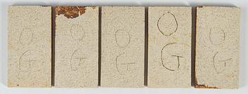 Roger Capron, a five-piece ceramic relief, signed.