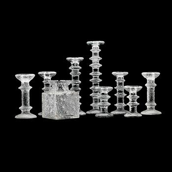 LJUSSTAKAR, 8 st samt VAS, glas, bl a Festival, Timo Sarpaneva, Iittala, Finland.