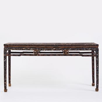 A  Chinese black lacquered altar table with mother of pearl inlay, 17th /18th Century.