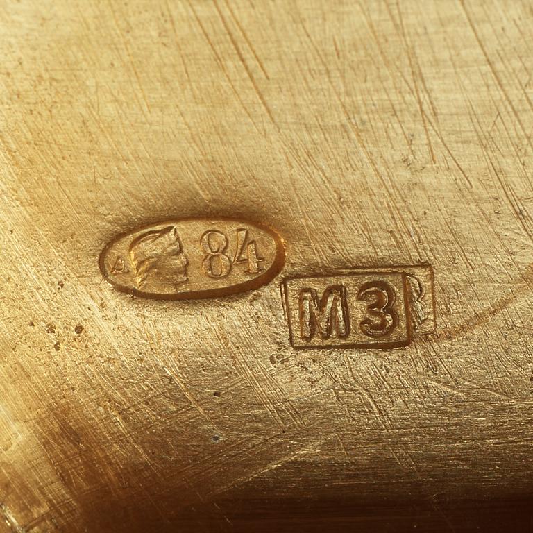 A Russian 20th century silver-gilt and enamel box, unidentified makersmark, Moscow 1908-1917.