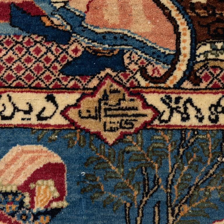A semi-antique pictoral Kashan rug, Central Persia, c. 206 x 138 cm.