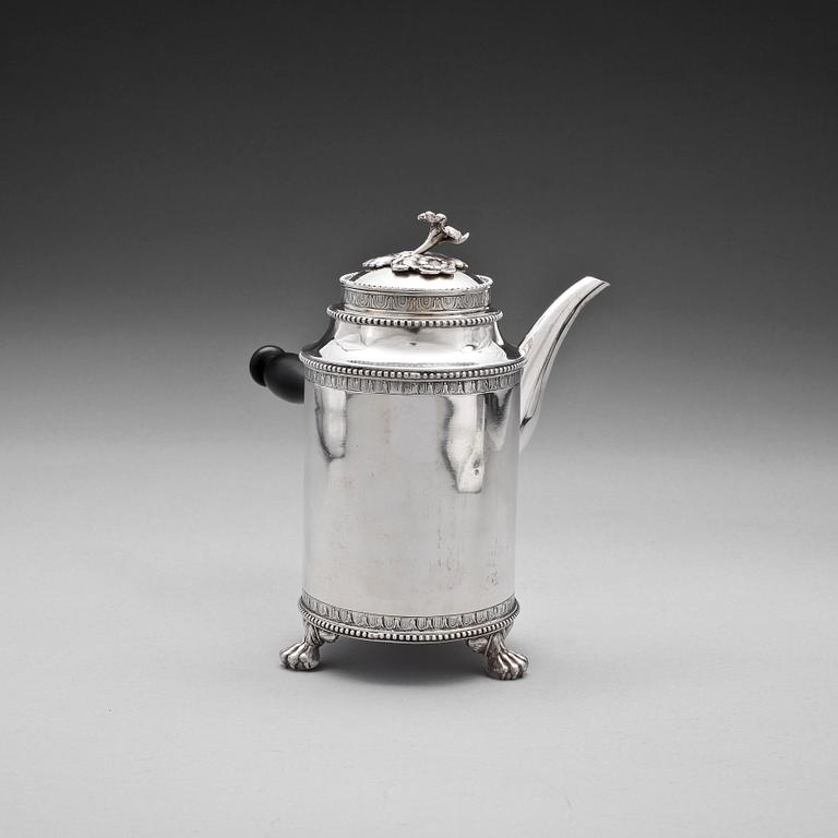 KAFFEKKANNA, silver, gustaviansk, Anders Fredrik Weise, Stockholm 1787. Vikt ca 580 gram.