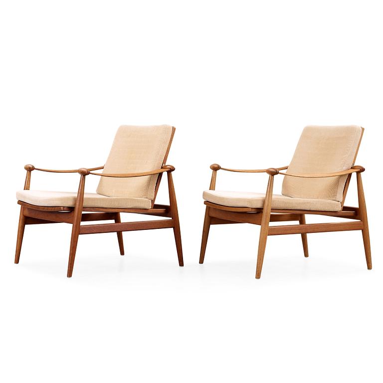 Finn Juhl, a pair of teak easy chairs, France & Son, Denmark 1950's-60's.