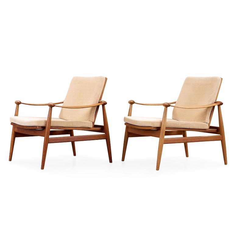 Finn Juhl, fåtöljer ett par, "Easy Chair No 133", France & Son, Danmark 1950-60-tal.