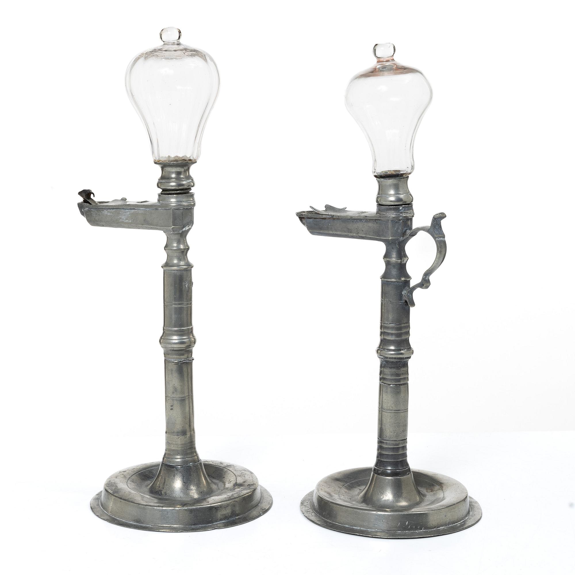 Oillamps, two similar, 19th century.