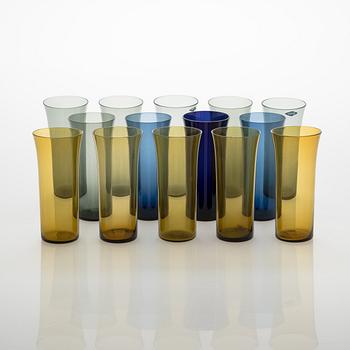 Kaj Franck, drinking glasses, 14 pcs, model 1725, "Trumpetti", Nuutajärvi Notsjö, Finland. 1958-63.