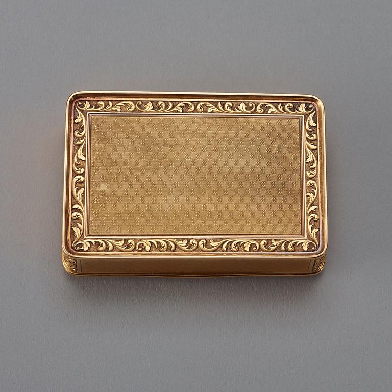 A Swedish 19th century gold snuff-box, marks of Gustaf Möllenborg, Stockholm 1841.