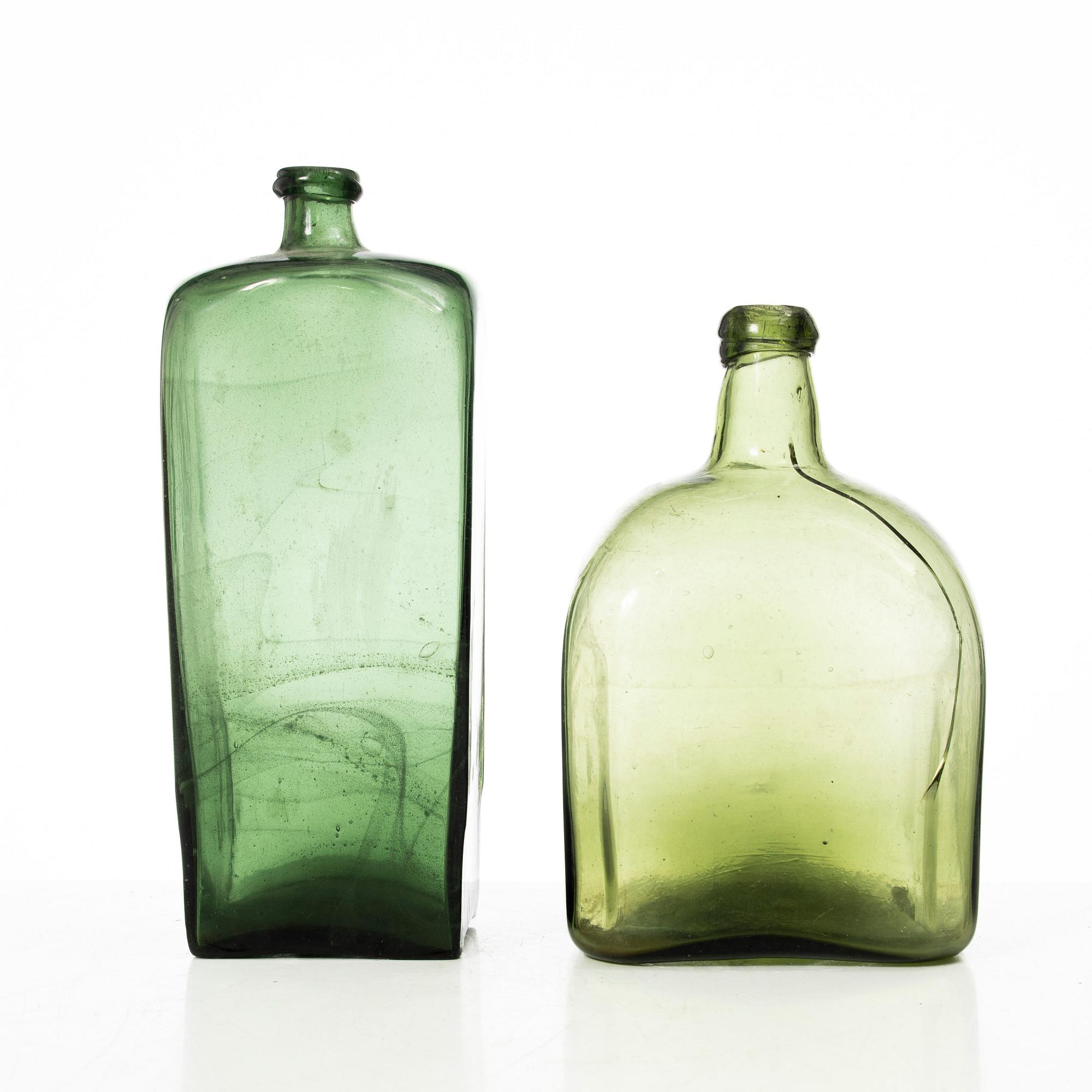 Bottles, 2 pcs, glass, 17th-18th century.