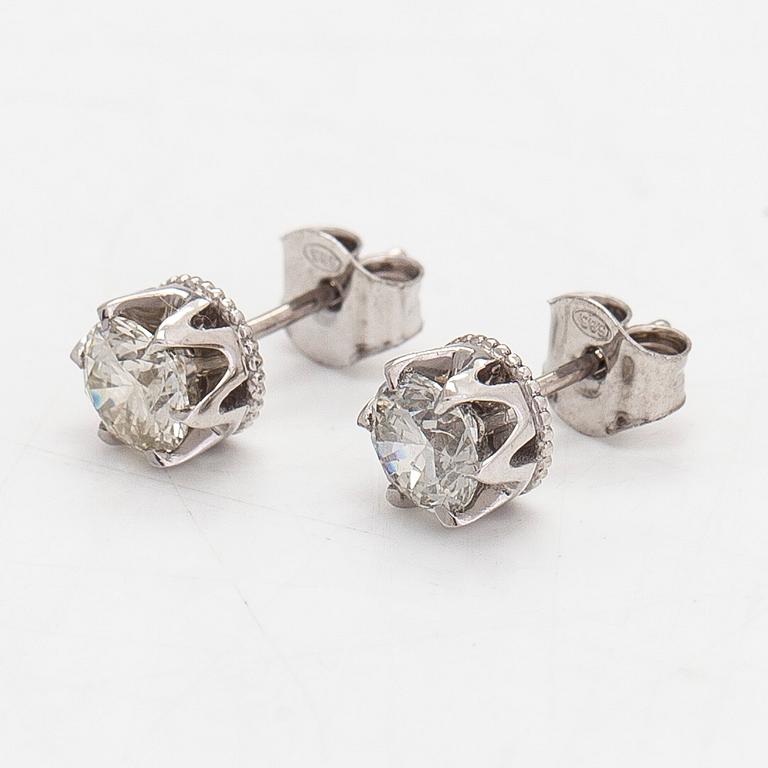 A pair of 14K white gold earrings, brilliant-cut diamonds approx 1.00 ct in total. Mikko Laine, Turku.